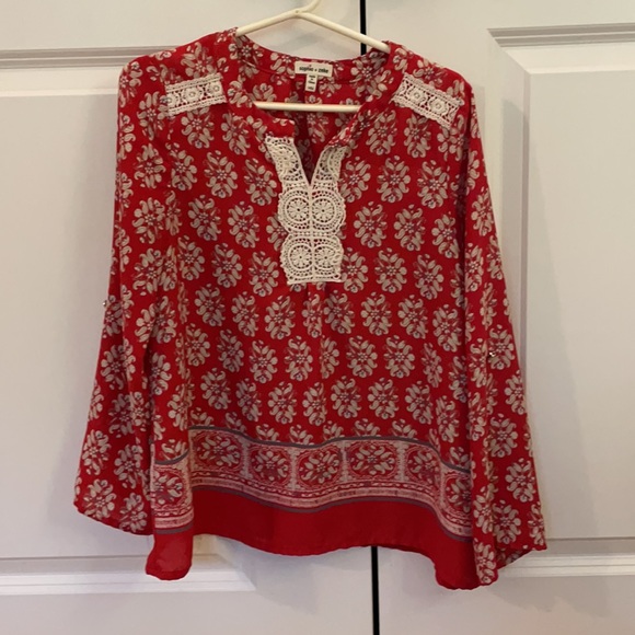Sophia+Zeke Girls Red Floral Blouse, Youth Size L - Picture 2 of 7